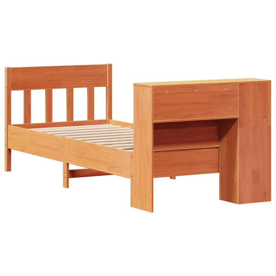 Lit bibliothèque sans matelas cire marron 100x200 cm pin massif - 6