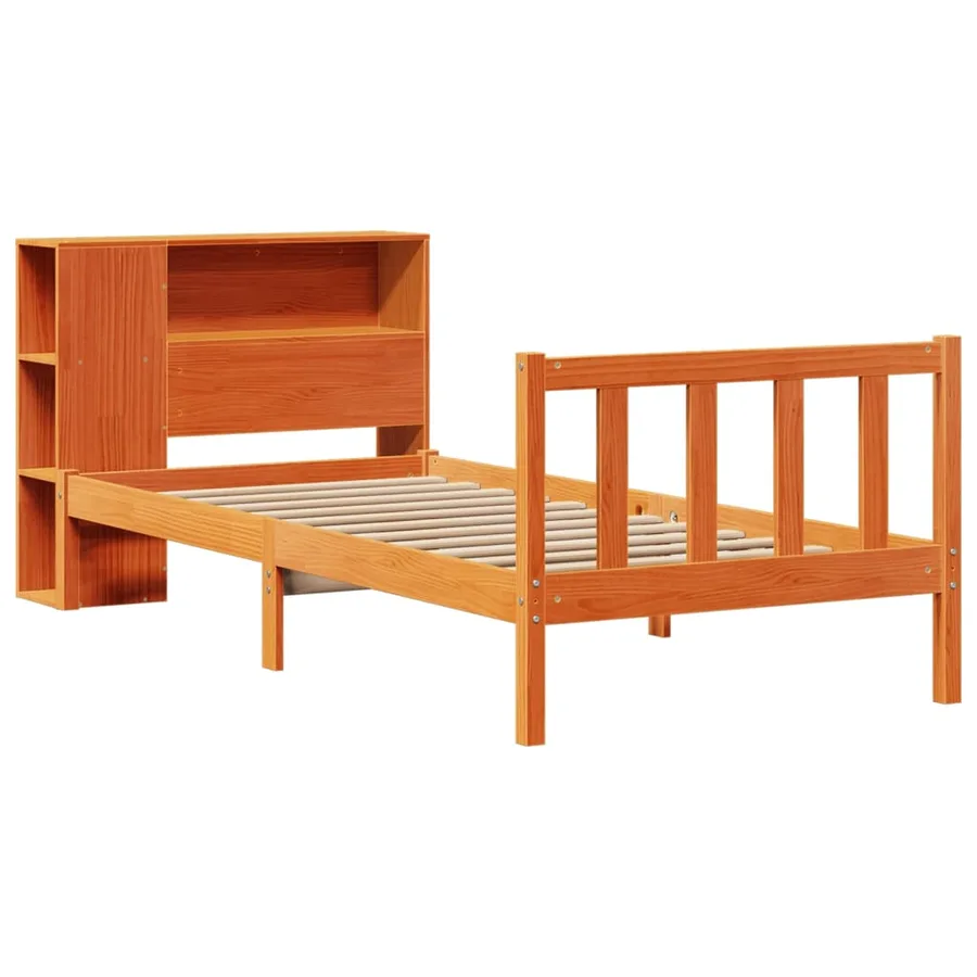 Lit bibliothèque sans matelas cire marron 100x200 cm pin massif - 3