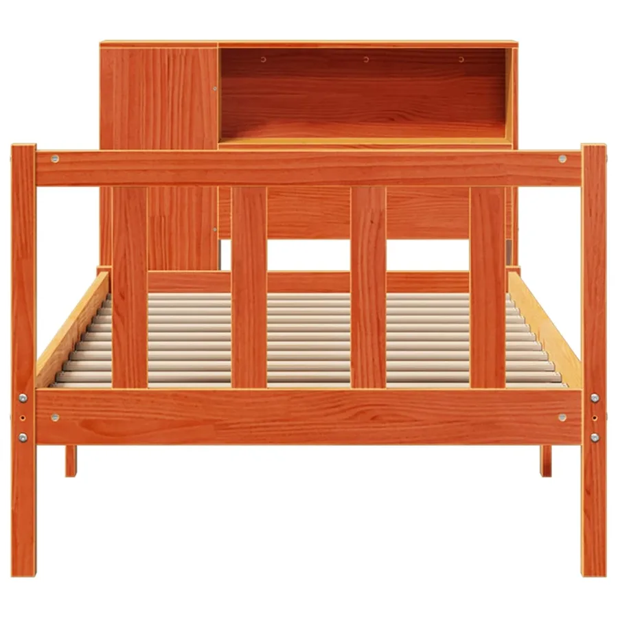 Lit bibliothèque sans matelas cire marron 100x200 cm pin massif - 4