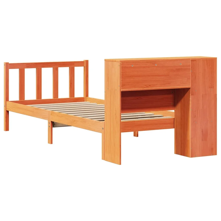 Lit bibliothèque sans matelas cire marron 100x200 cm pin massif - 8