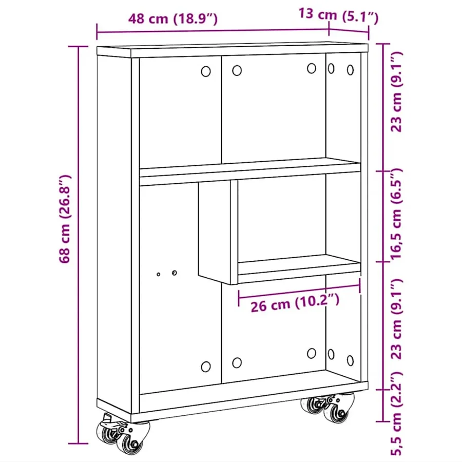 Chariot de rangement étroit chêne artisanal bois d'ingénierie - 10