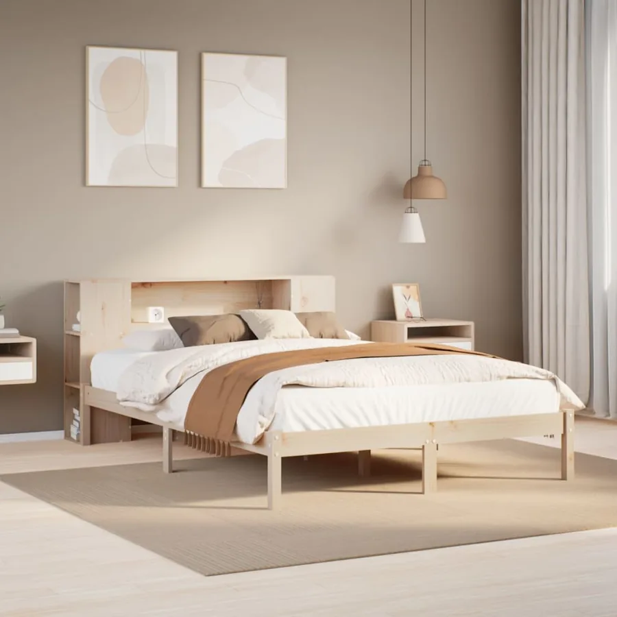 Lit bibliothèque sans matelas 135x190 cm bois de pin massif