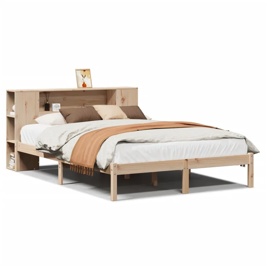 Lit bibliothèque sans matelas 135x190 cm bois de pin massif - 2