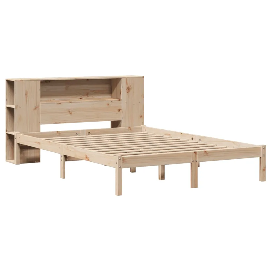 Lit bibliothèque sans matelas 135x190 cm bois de pin massif - 3