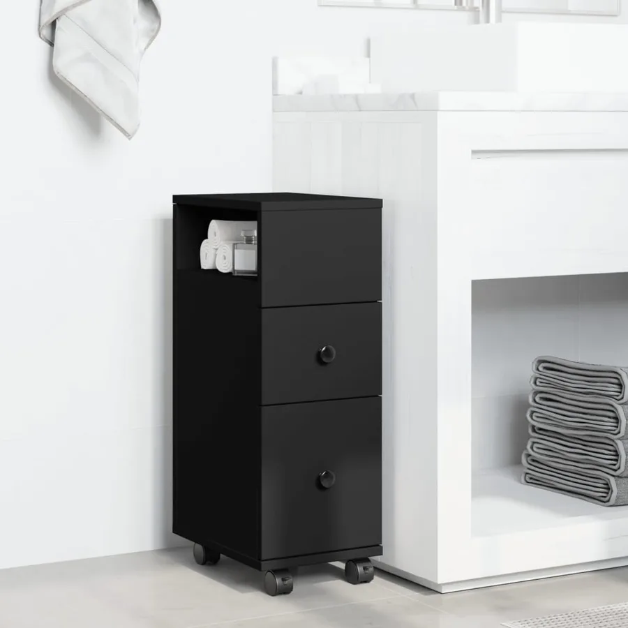 Meuble étroit de salle de bain à roulettes noir - 3