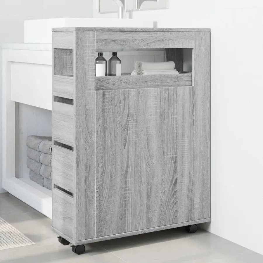 Meuble étroit de salle de bain à roulettes sonoma gris - 3