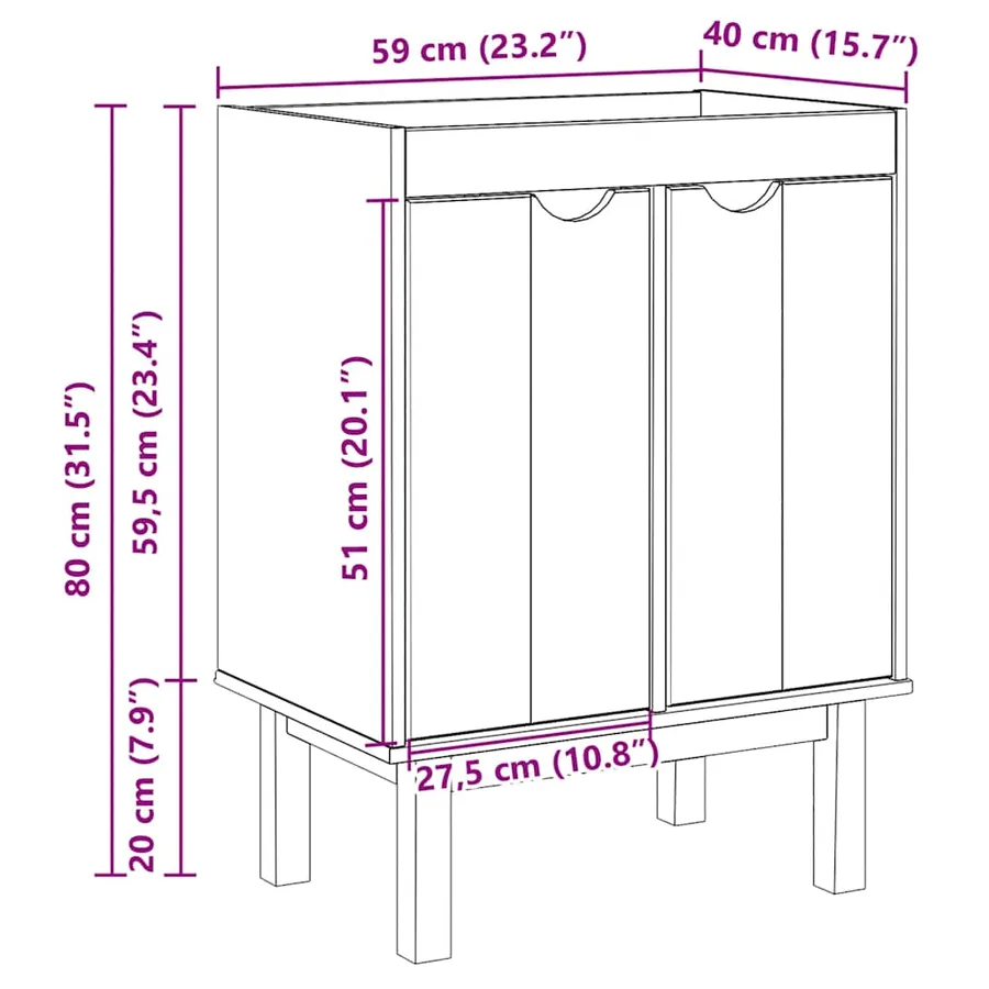 Meuble de lavabo de salle de bain OTTA 59x40x80 cm bois massif - 9