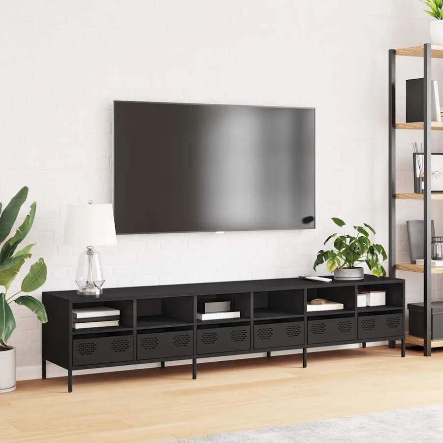 Meuble TV noir 202x39x43,5 cm acier laminé à froid - 3