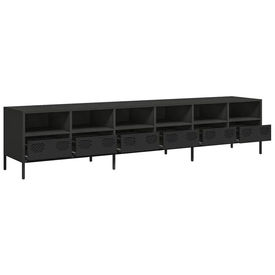 Meuble TV noir 202x39x43,5 cm acier laminé à froid - 4