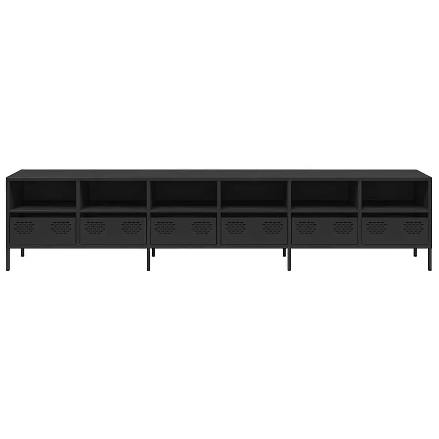 Meuble TV noir 202x39x43,5 cm acier laminé à froid - 5