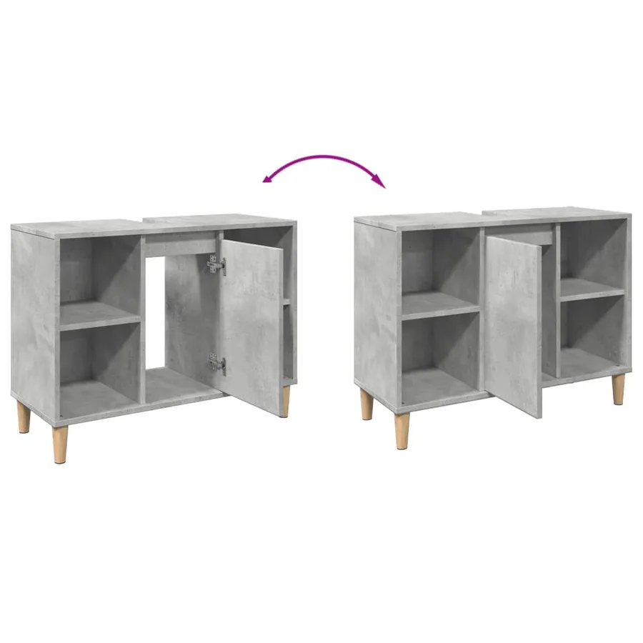 Armoire salle de bain gris béton 80x33x60cm bois d'ingénierie - 8