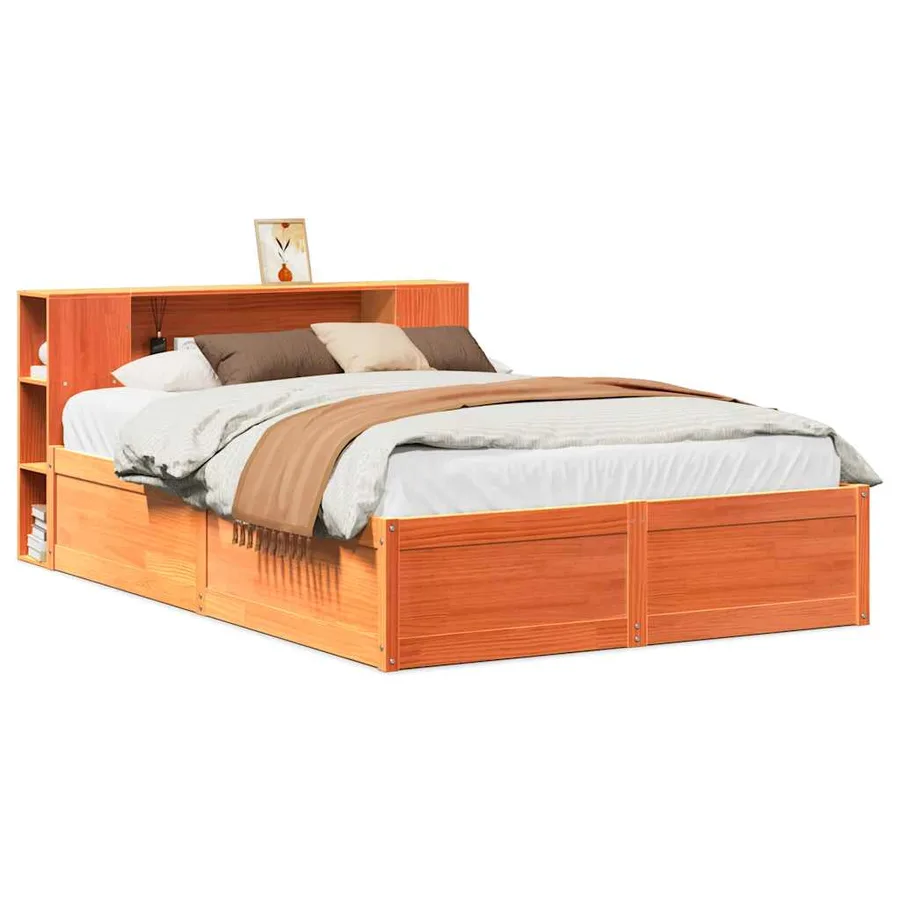 Cadre de lit sans matelas cire marron 150x200cm bois pin massif - 2