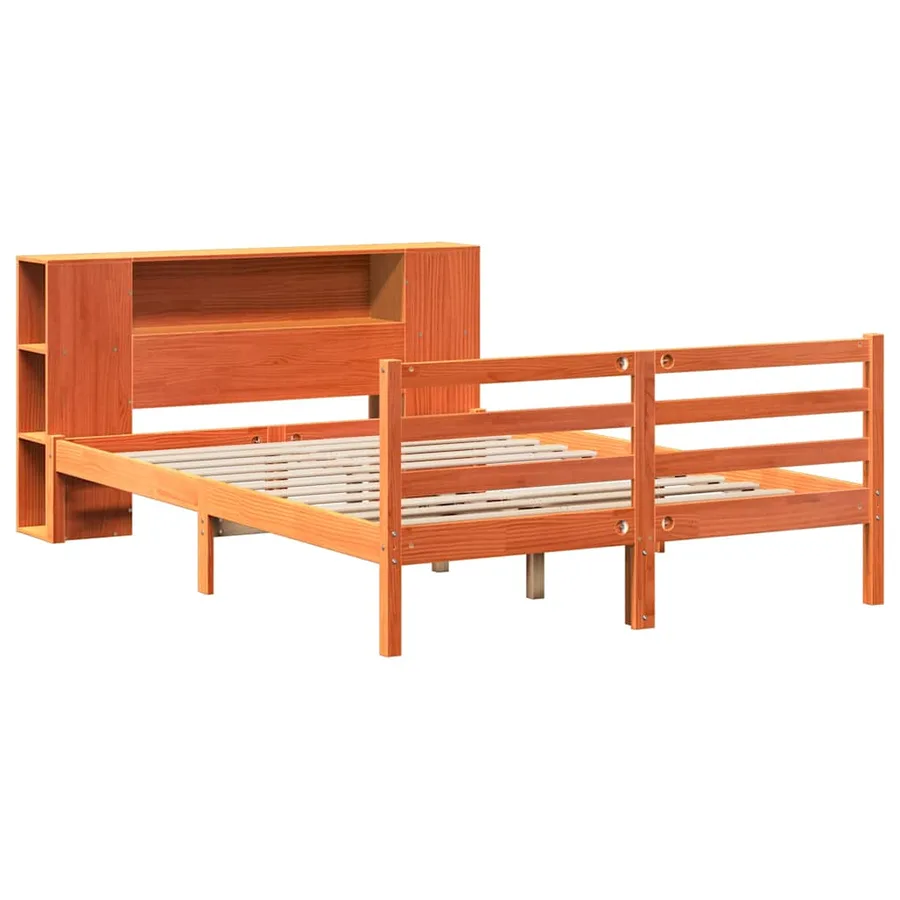 Lit bibliothèque sans matelas cire marron 150x200 cm pin massif - 3
