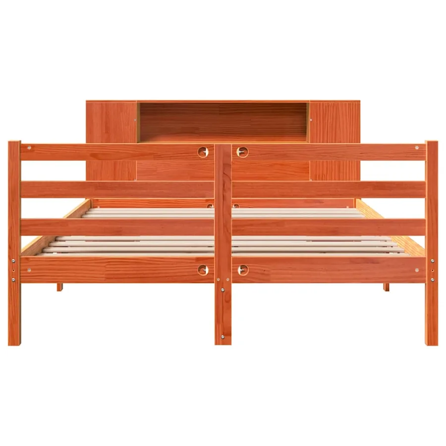 Lit bibliothèque sans matelas cire marron 150x200 cm pin massif - 4