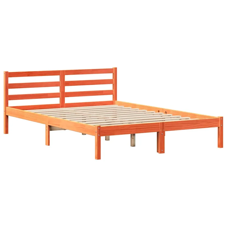 Lit bibliothèque sans matelas cire marron 150x200 cm pin massif - 5