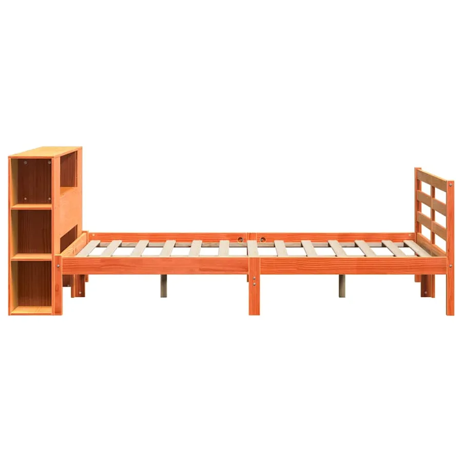 Lit bibliothèque sans matelas cire marron 150x200 cm pin massif - 7