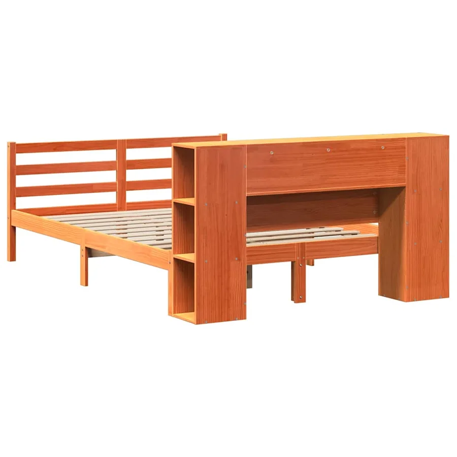 Lit bibliothèque sans matelas cire marron 150x200 cm pin massif - 8