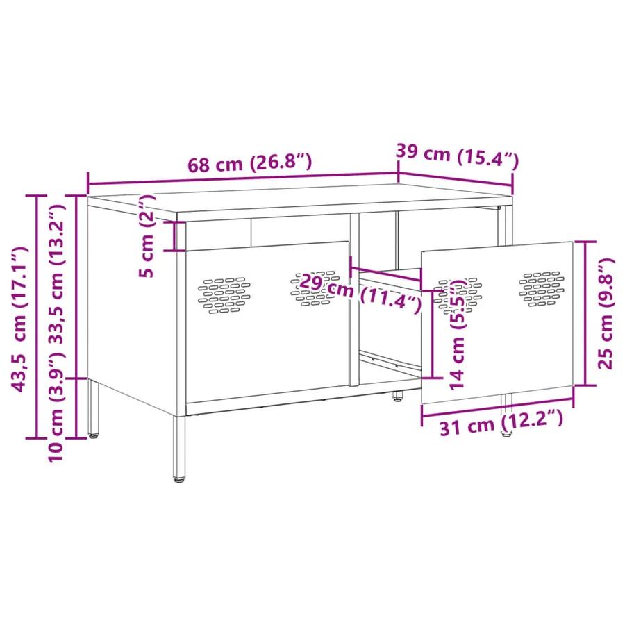 Meuble TV anthracite 68x39x43,5 cm acier laminé à froid - 12