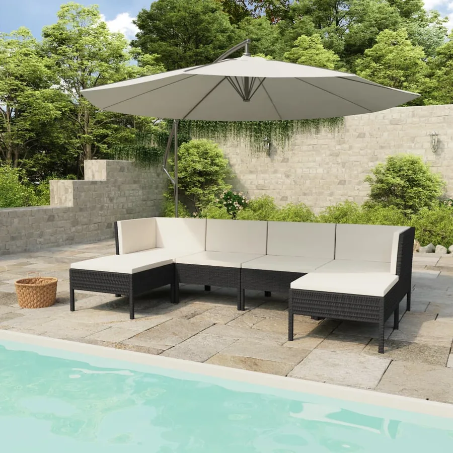 Salon de jardin 6 pcs avec coussins résine tressée noir