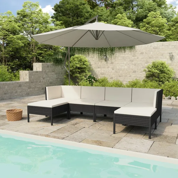 Salon de jardin 6 pcs avec coussins résine tressée noir