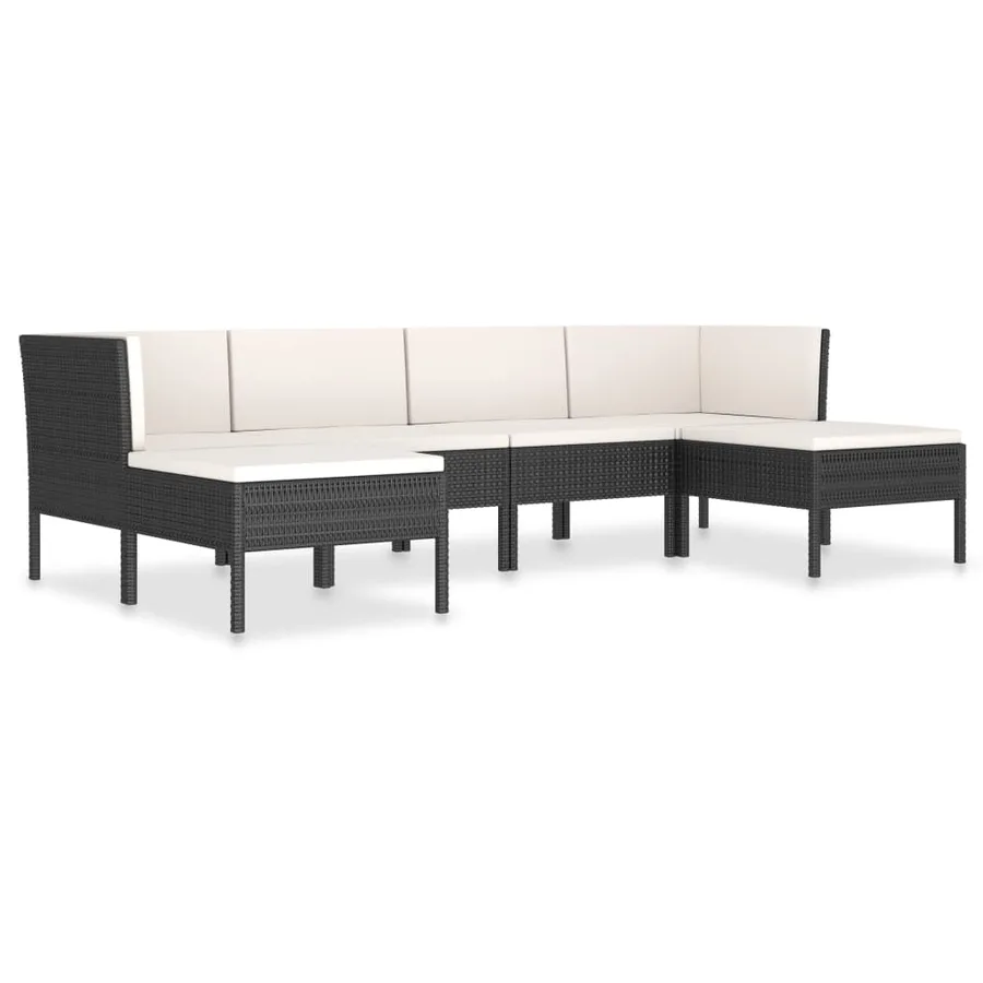 Salon de jardin 6 pcs avec coussins résine tressée noir - 2