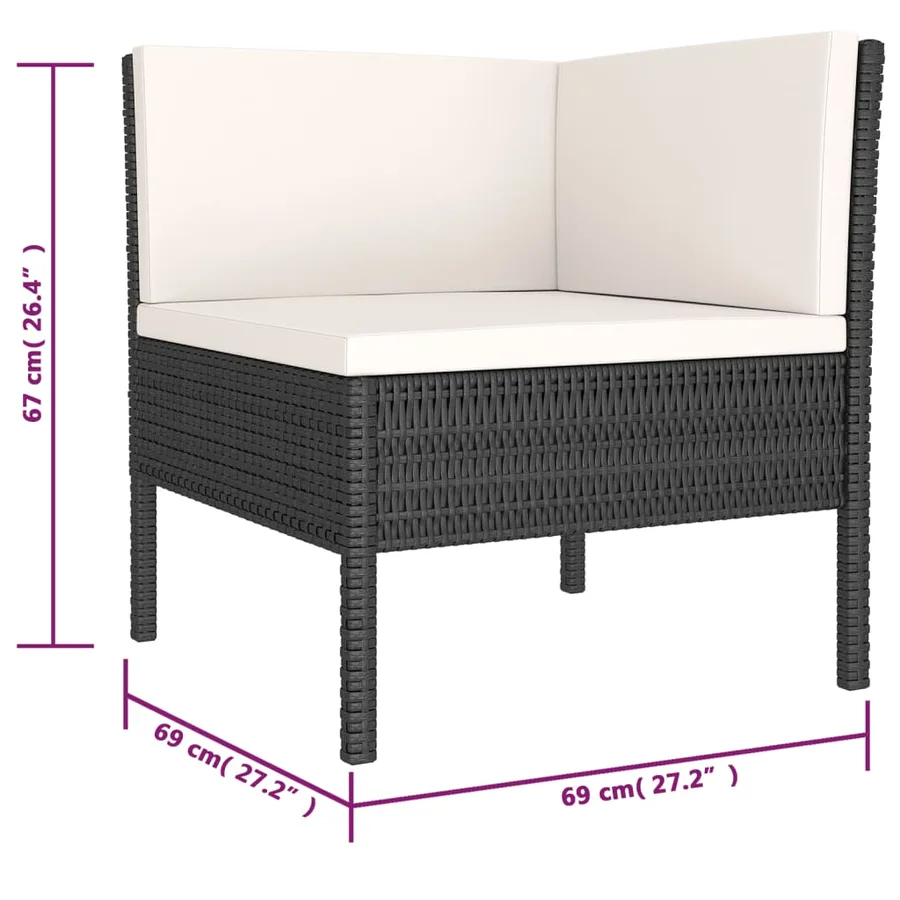 Salon de jardin 6 pcs avec coussins résine tressée noir - 6