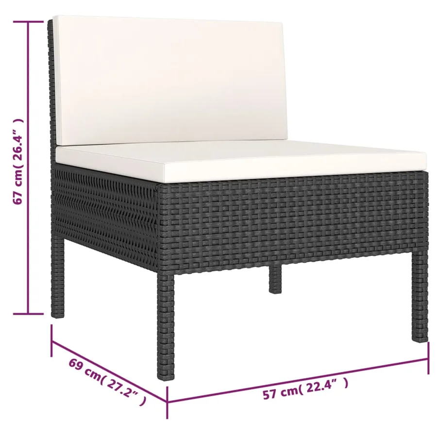 Salon de jardin 6 pcs avec coussins résine tressée noir - 7