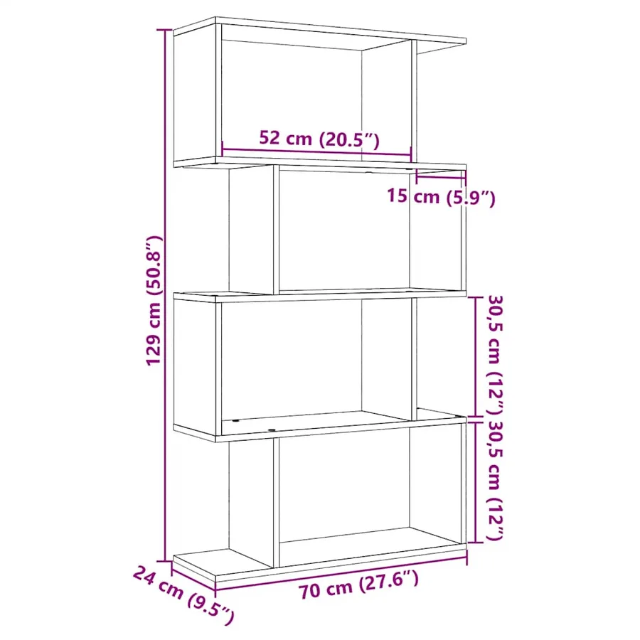 Étagère séparatrice de pièce à 4 niveaux chêne artisanal - 11