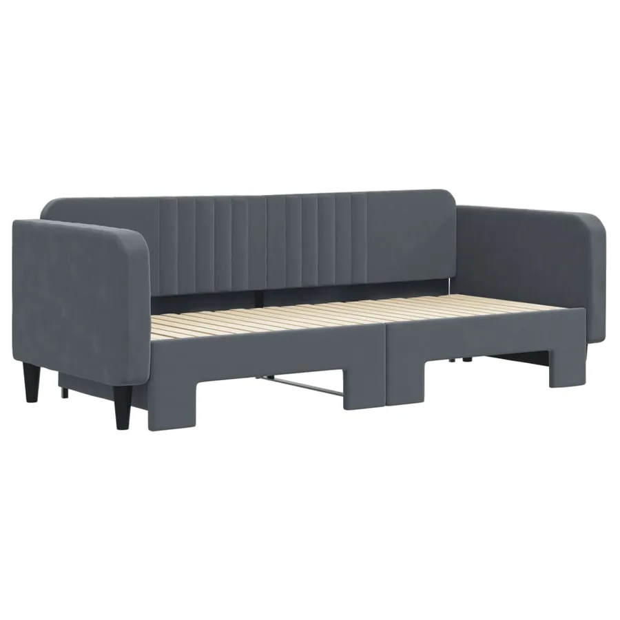 Lit de jour avec gigogne sans matelas gris foncé 90x200 cm - 3
