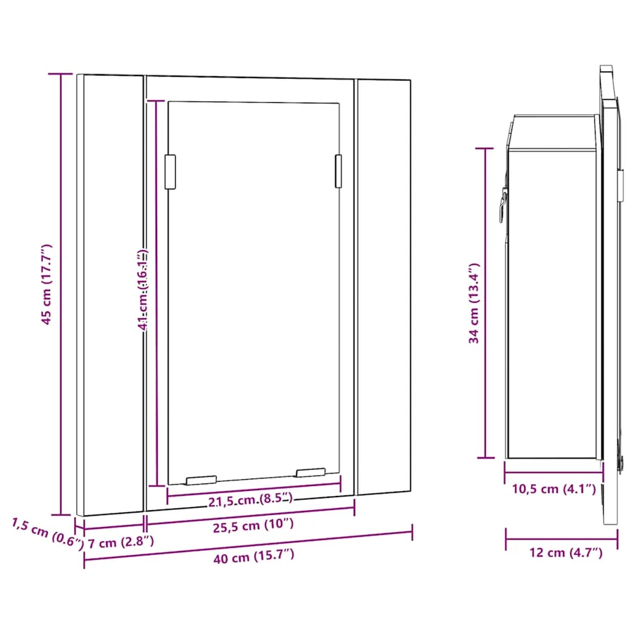 Armoire de salle de bain à miroir LED vieux bois 40x12x45 cm - 18