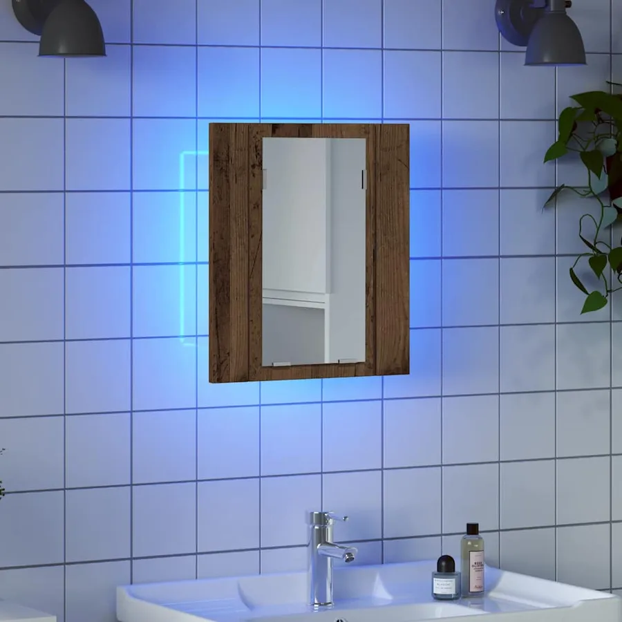 Armoire de salle de bain à miroir LED vieux bois 40x12x45 cm - 4