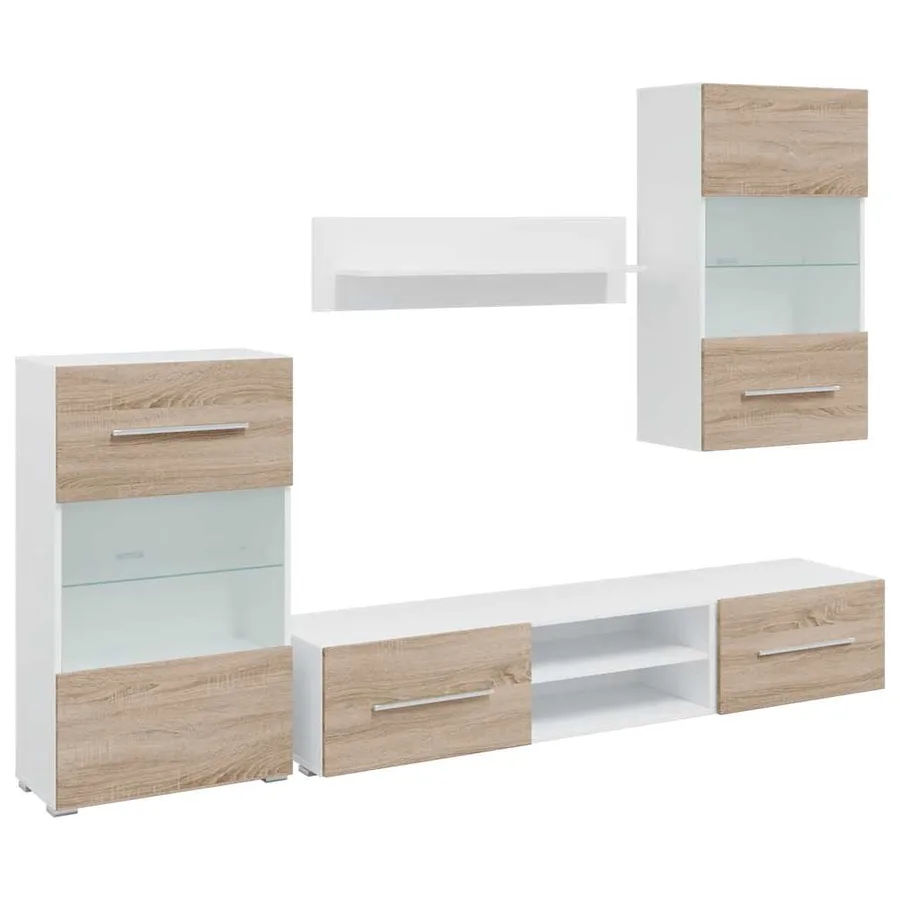 Meubles TV avec lumière LED 5pcs chêne sonoma bois d'ingénierie - 2