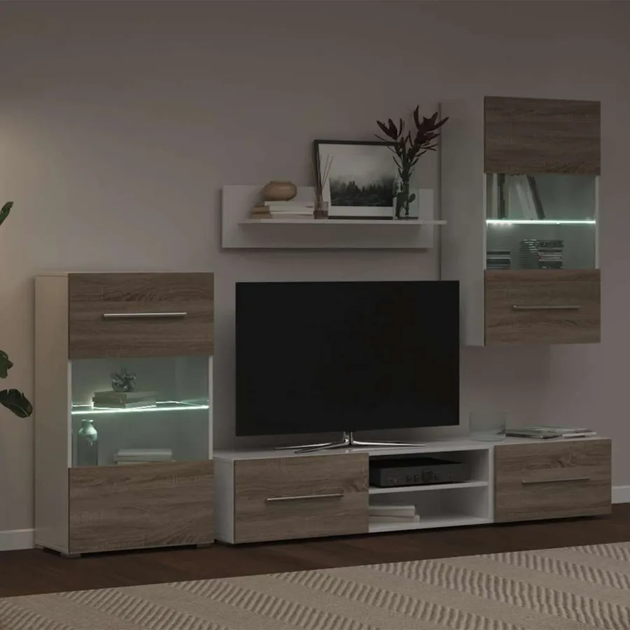 Meubles TV avec lumière LED 5pcs chêne sonoma bois d'ingénierie - 4