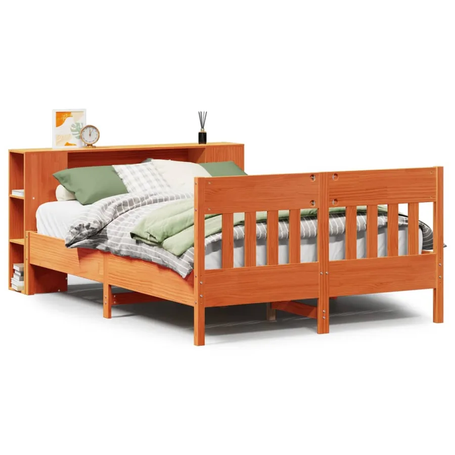 Lit bibliothèque sans matelas cire marron 140x200 cm pin massif - 2