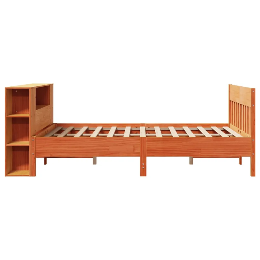 Lit bibliothèque sans matelas cire marron 140x200 cm pin massif - 5