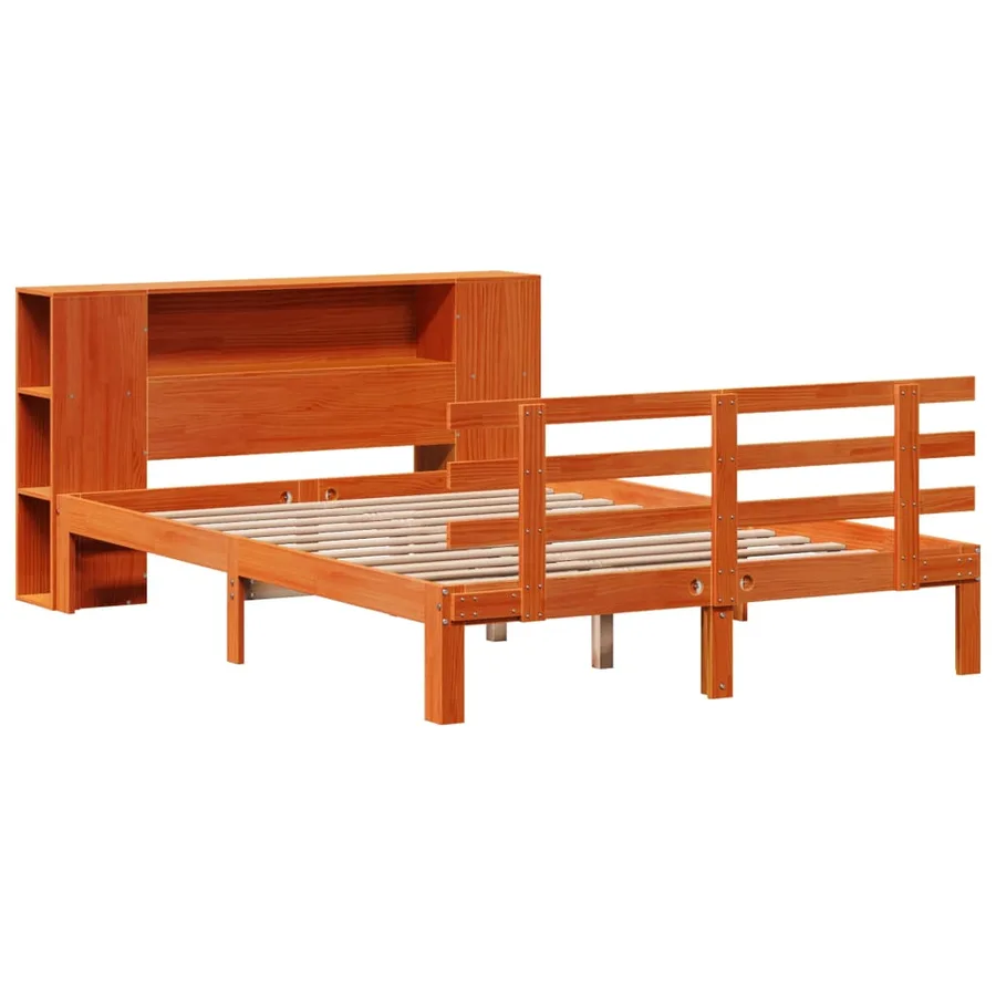 Lit bibliothèque sans matelas cire marron 140x190 cm pin massif - 3