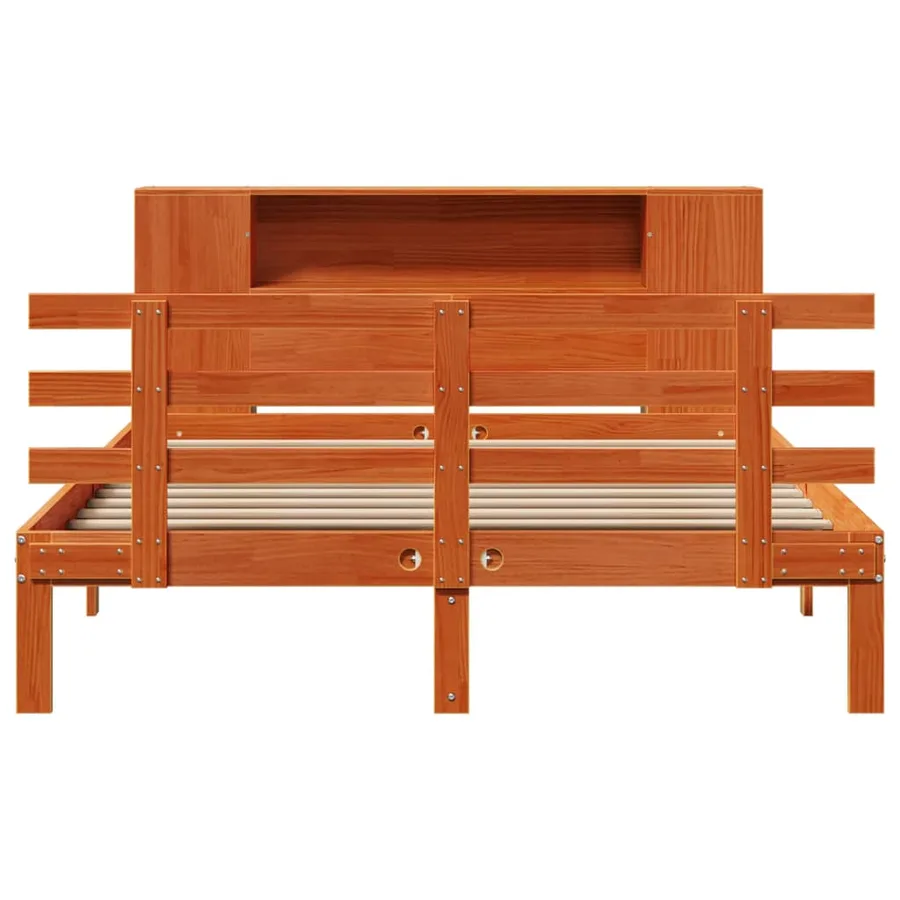 Lit bibliothèque sans matelas cire marron 140x190 cm pin massif - 4