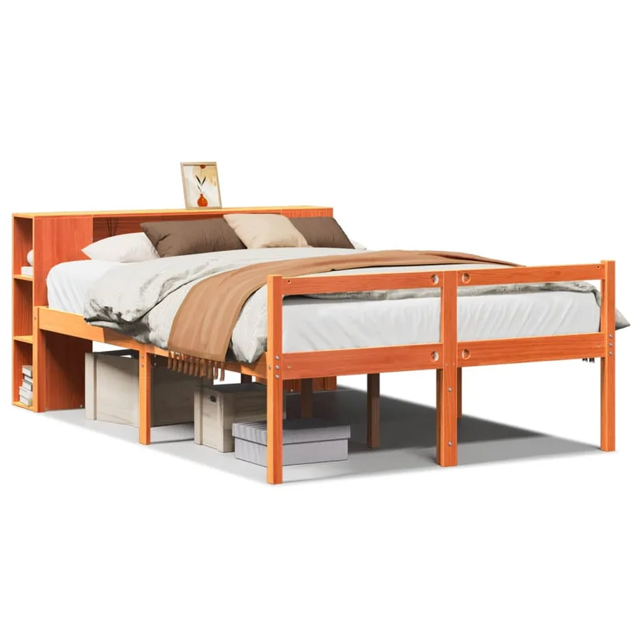 Lit bibliothèque sans matelas cire marron 140x190cm bois massif - 2