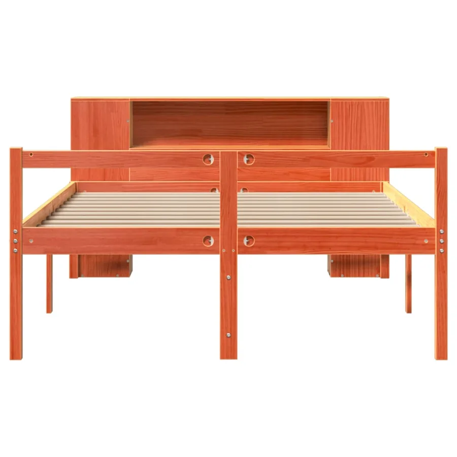 Lit bibliothèque sans matelas cire marron 140x190cm bois massif - 4