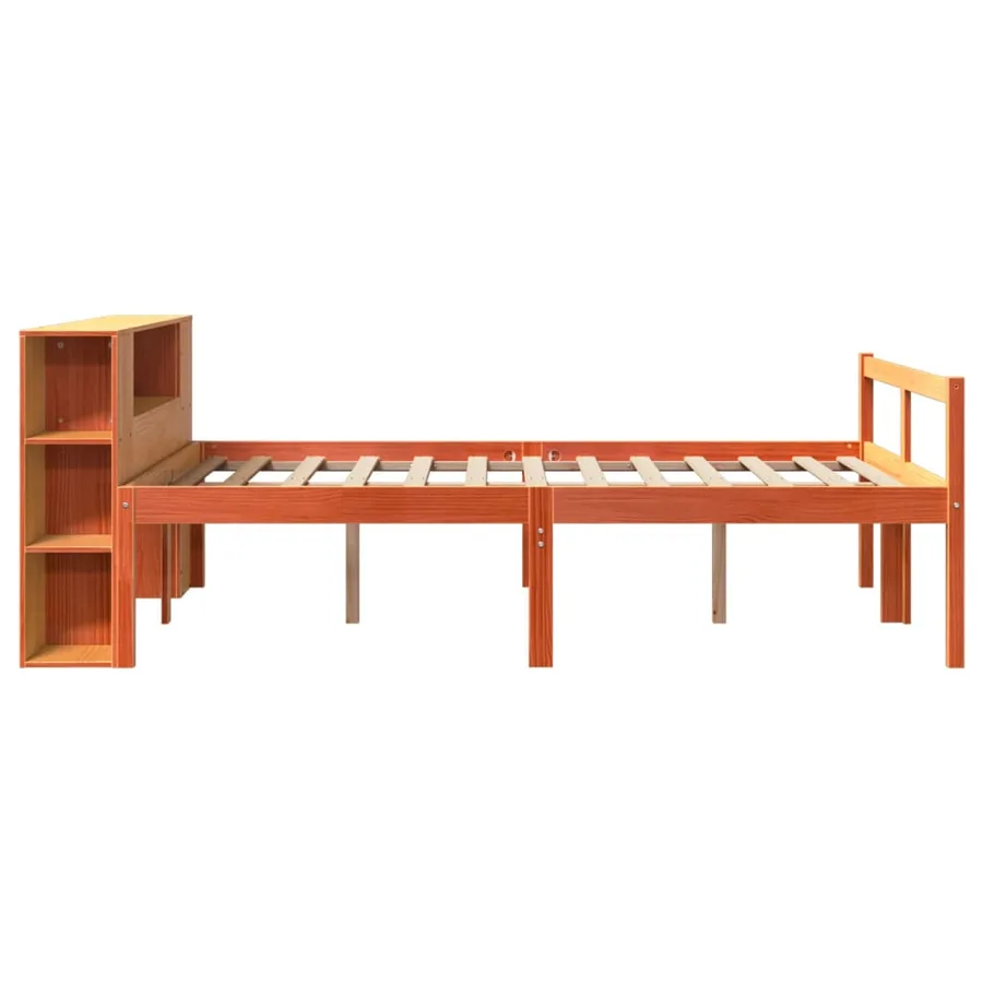 Lit bibliothèque sans matelas cire marron 140x190cm bois massif - 5
