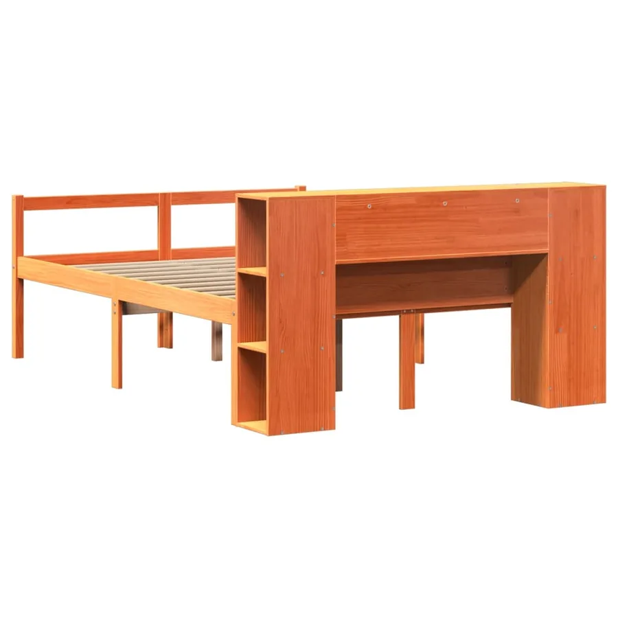 Lit bibliothèque sans matelas cire marron 140x190cm bois massif - 6
