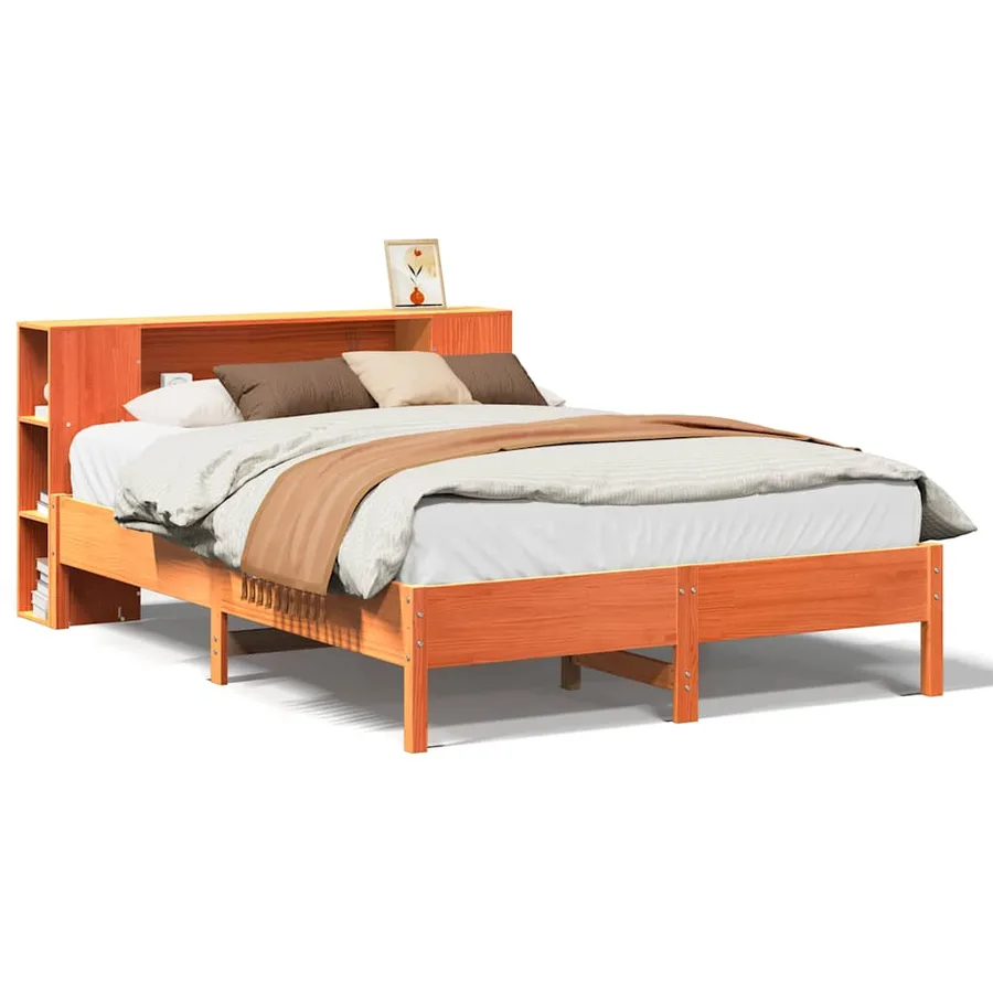 Lit bibliothèque sans matelas cire marron 140x190 cm pin massif - 2