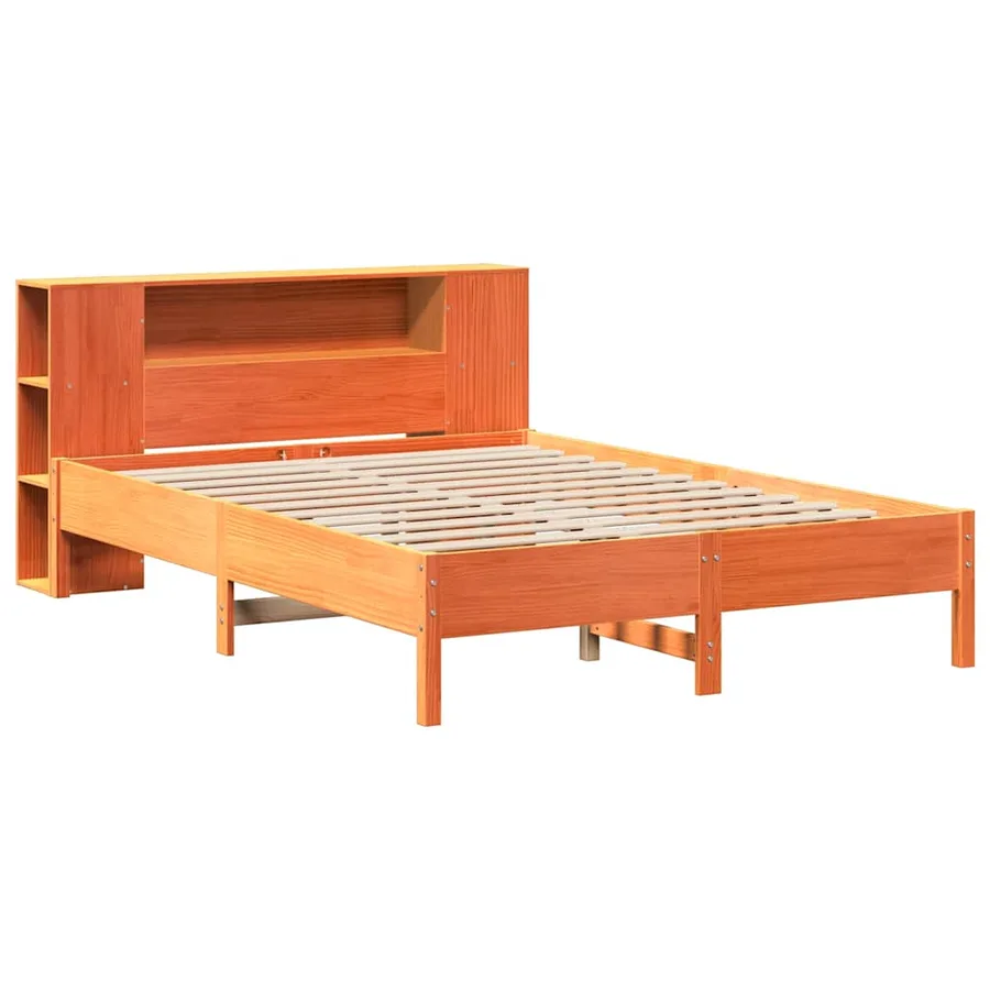Lit bibliothèque sans matelas cire marron 140x190 cm pin massif - 3