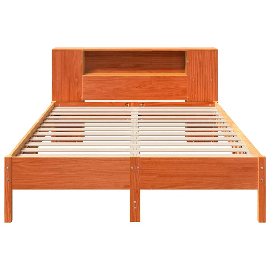 Lit bibliothèque sans matelas cire marron 140x190 cm pin massif - 4