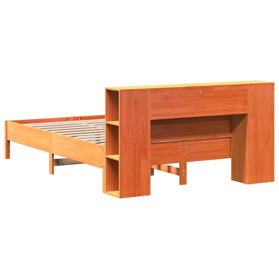 Lit bibliothèque sans matelas cire marron 140x190 cm pin massif - 6