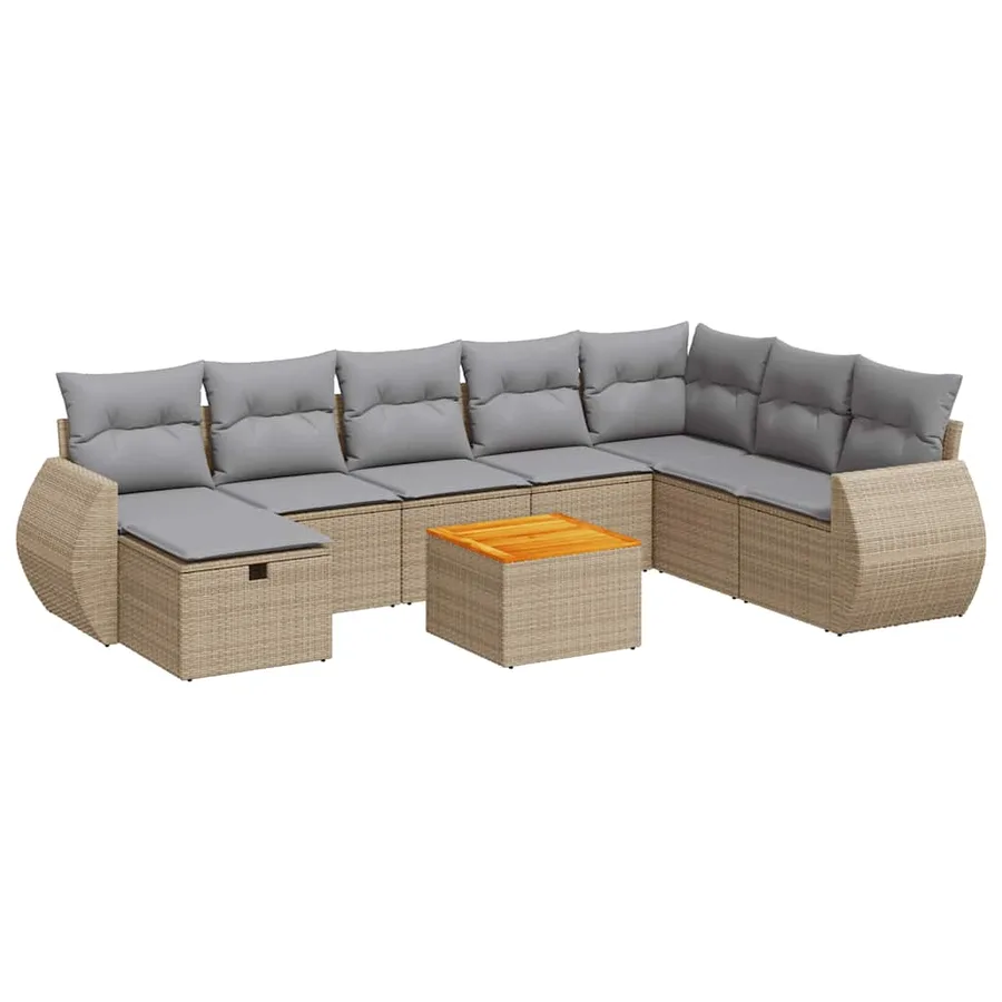 Salon de jardin avec coussins 9 pcs beige résine tressée - 2