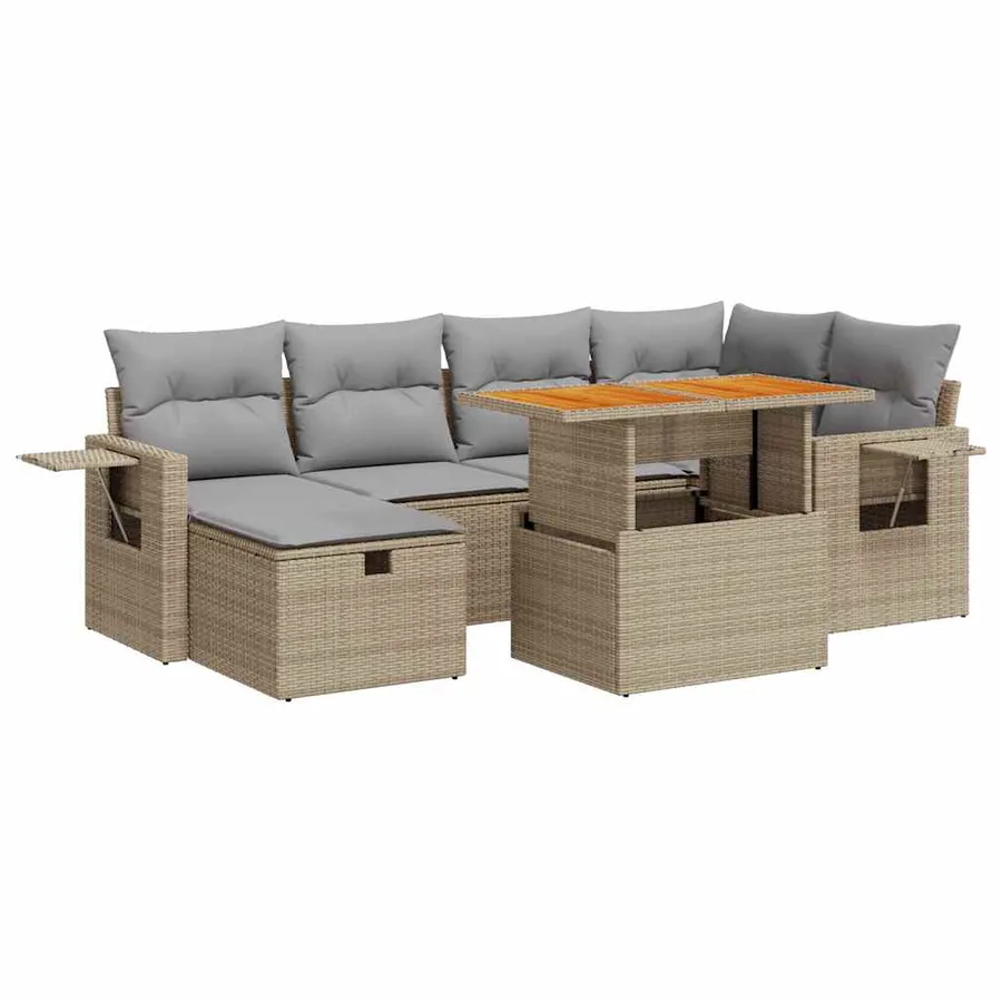 Salon de jardin avec coussins 8 pcs beige résine tressée acacia - 2