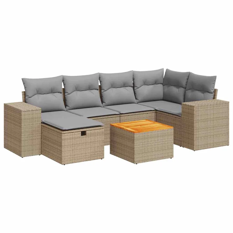 Salon de jardin avec coussins 7 pcs beige résine tressée - 2