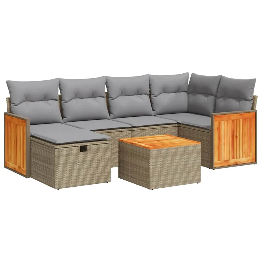 Salon de jardin avec coussins 7 pcs beige résine tressée - 2