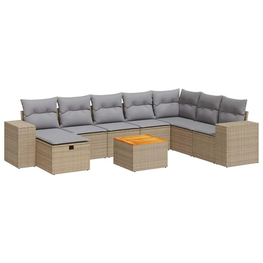 Salon de jardin avec coussins 9 pcs beige résine tressée - 2